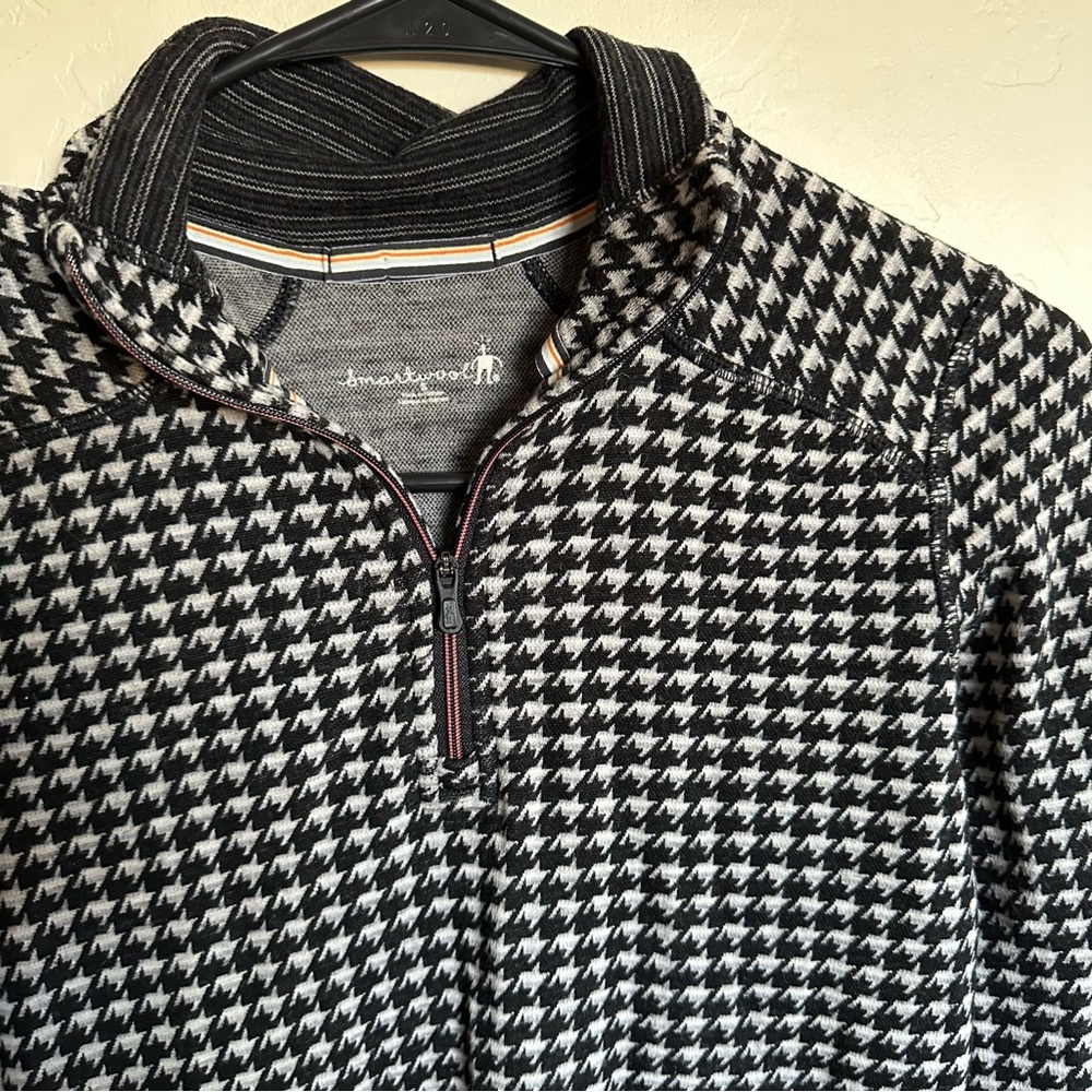 Smartwool Women's 1/4 Zip Merino Wool Pullover Black Houndstooth